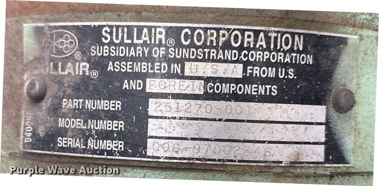 image for item FK1105 Sullair 185 DPQ JD air compressor