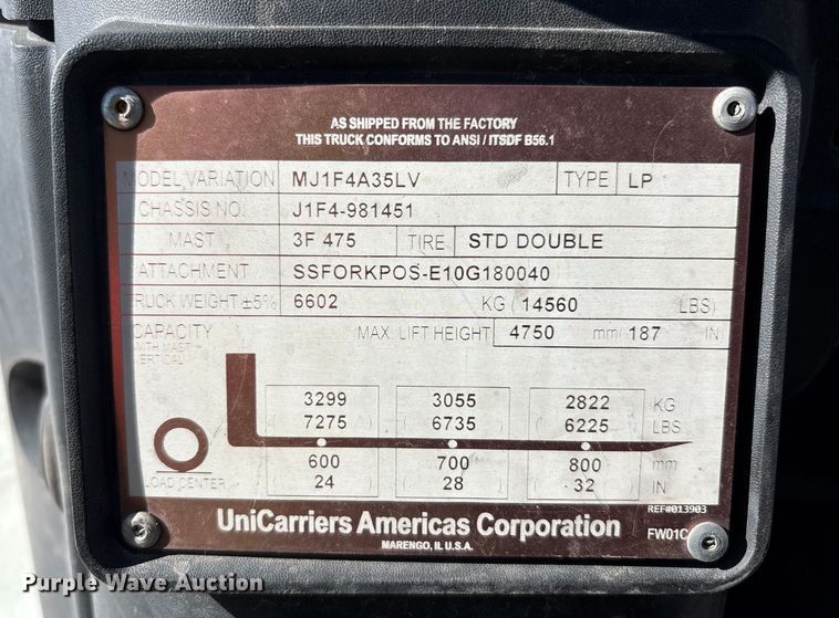 image for item FK1123 2016 UniCarriers PF80YLP forklift