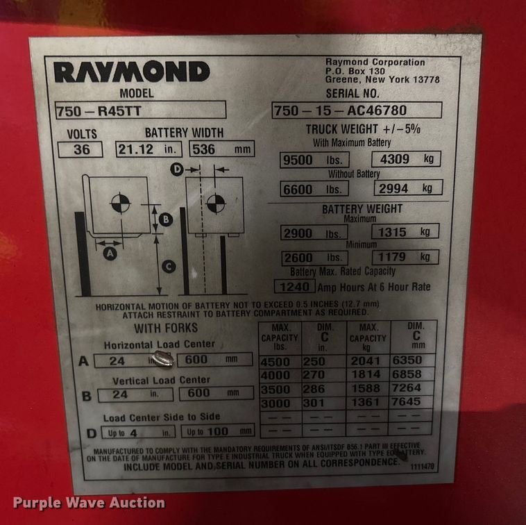 image for item FK1124 Raymond 750-R45TT reach truck