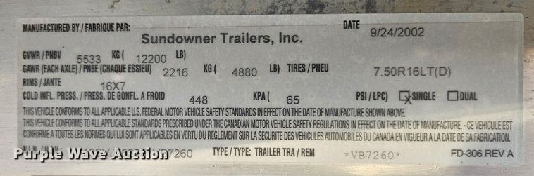 image for item FN5519 2003 Sundowner Stampede livestock trailer