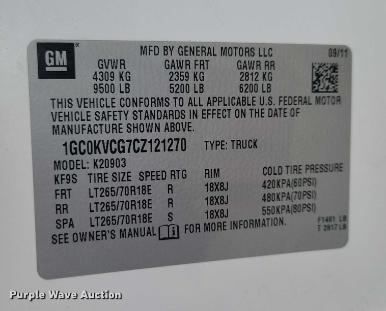 image for item NO9925 2012 Chevrolet Silverado  2500HD pickup truck