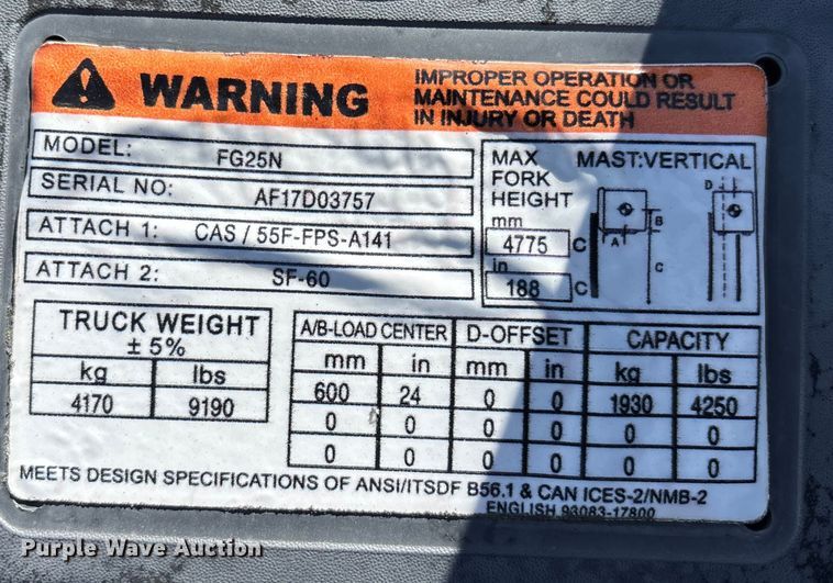 image for item YA1193 Caterpillar FG25N forklift