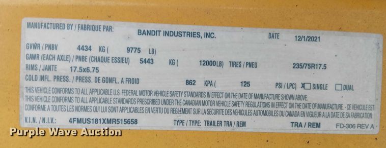 image for item YA1889 2021 Bandit Intimidator 18XP wood chipper
