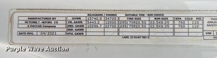 image for item DQ4221 2022 Peterbilt 579 dump truck