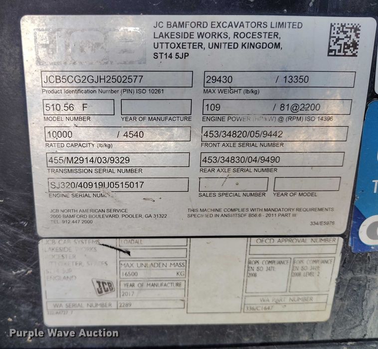 image for item DT0861 2017 JCB 510.56 telehandler