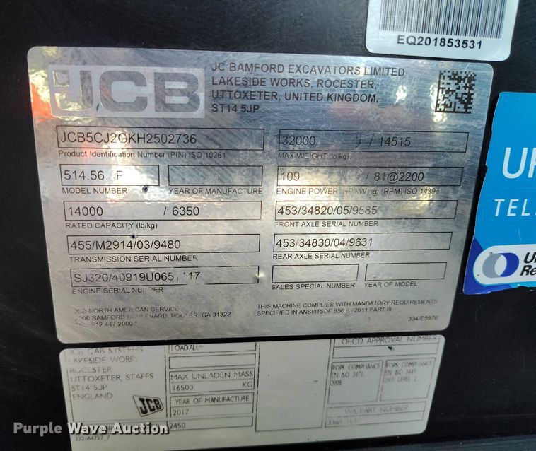 image for item DT0862 2017 JCB 514.56 telehandler