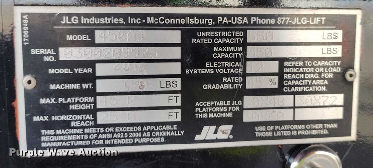 image for item DT0864 2015 JLG 450AJ boom lift