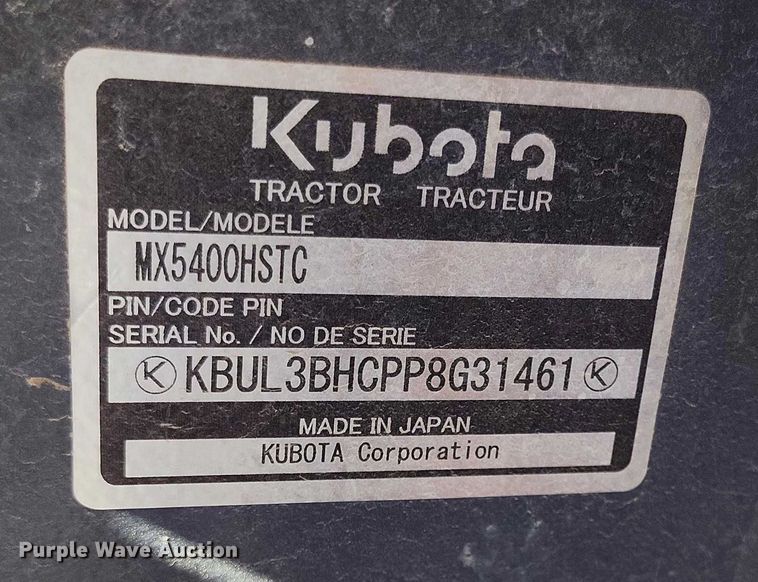 image for item DT0865 2023 Kubota MX5400HSTC MFWD tractor