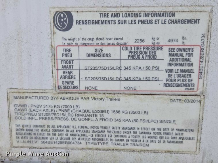 image for item DU2705 2014 Victory Trailers  enclosed cargo trailer