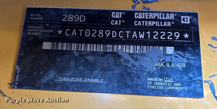 image for item DU6948 2019 Caterpillar 289D tracked skid steer loader