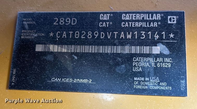 image for item DU6949 2019 Caterpillar 289D tracked skid steer loader