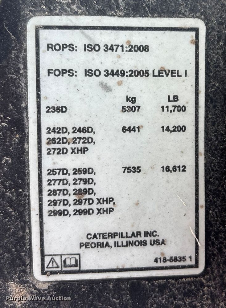 image for item DU6951 2015 Caterpillar 262D skid steer loader