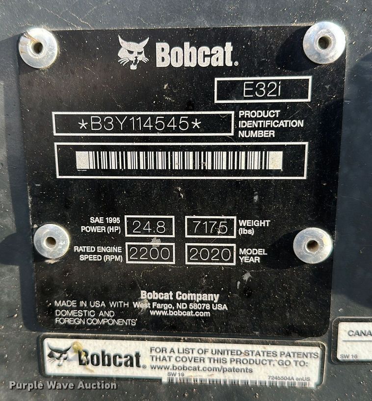 image for item DW4414 2020 Bobcat E32I mini excavator