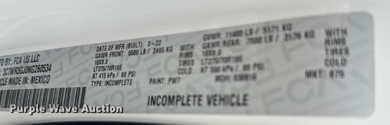 image for item DW4419 2022 RAM 3500 Crew Cab flatbed pickup truck