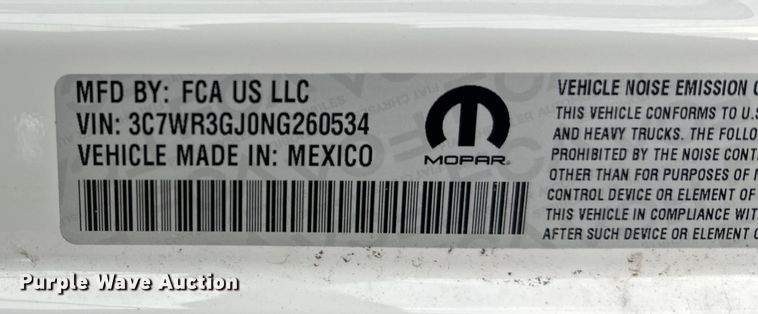 image for item DW4419 2022 RAM 3500 Crew Cab flatbed pickup truck