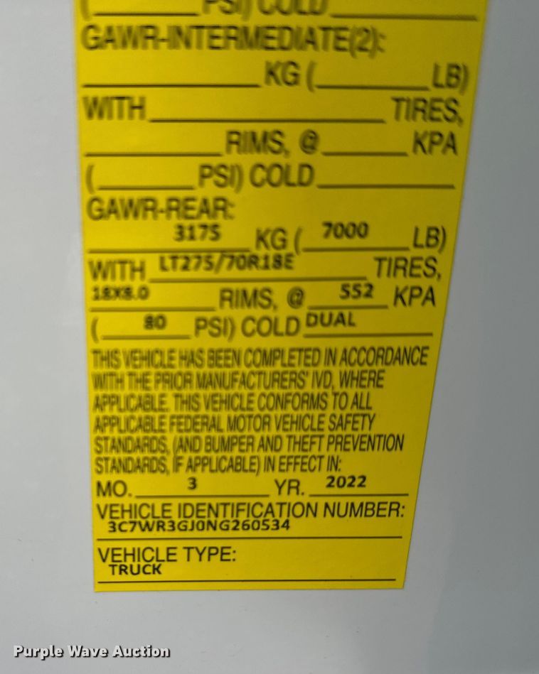 image for item DW4419 2022 RAM 3500 Crew Cab flatbed pickup truck