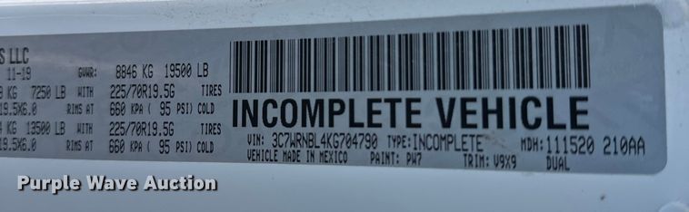 image for item DW4420 2019 RAM 5500 dump truck