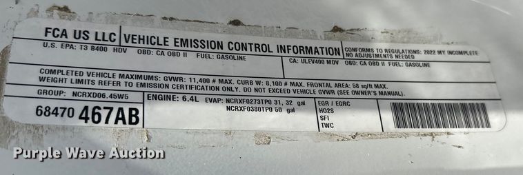 image for item DW4422 2022 RAM 3500 Crew Cab utility bed pickup truck