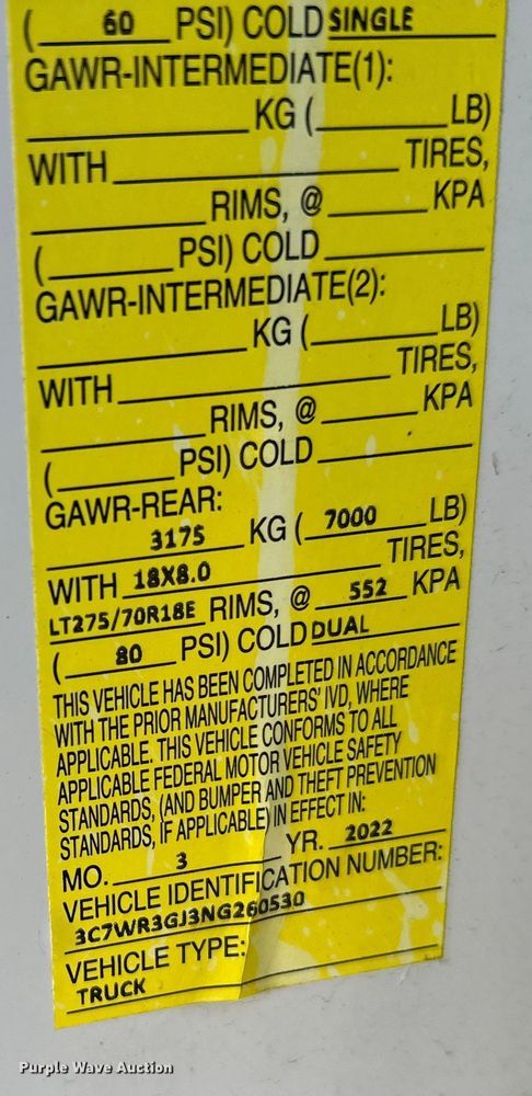 image for item DW4422 2022 RAM 3500 Crew Cab utility bed pickup truck