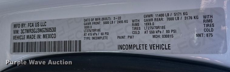 image for item DW4422 2022 RAM 3500 Crew Cab utility bed pickup truck