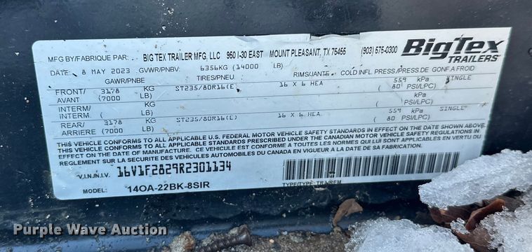 image for item DW4433 2024 Big Tex flatbed trailer