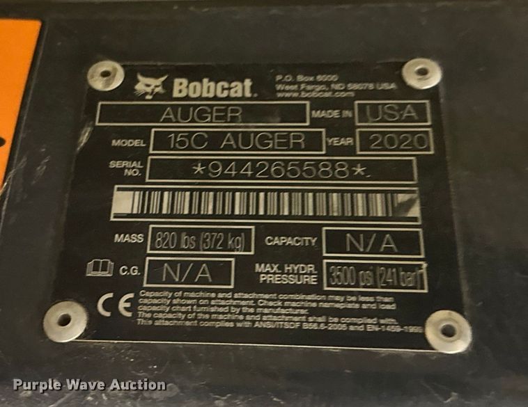 image for item DW4449 Bobcat 15C skid steer auger