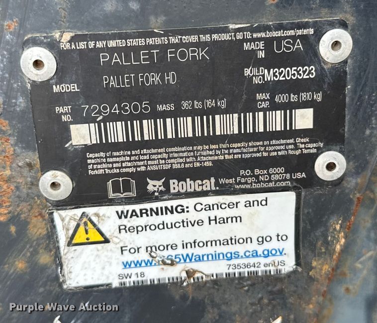 image for item DW4485 Bobcat skid steer forks