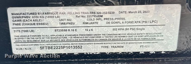 image for item DW4489 2023 Felling FT-12-I equipment trailer