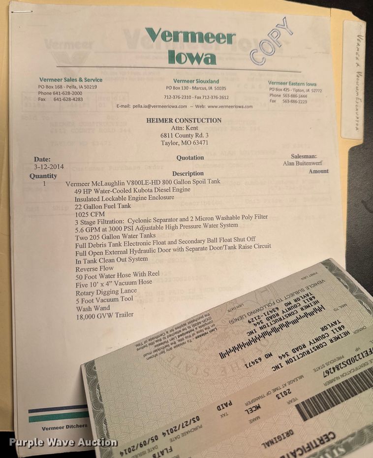 image for item EA2295 2013 Vermeer V800LE-HD vacuum trailer