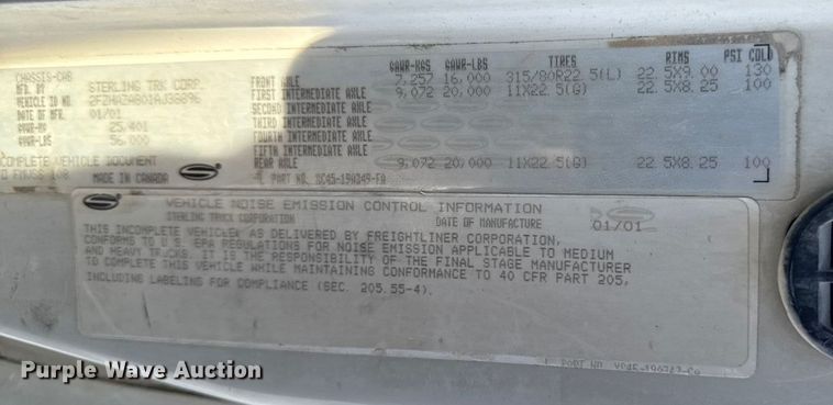 image for item EA2297 2001 Sterling Truck L9500 Series dump truck