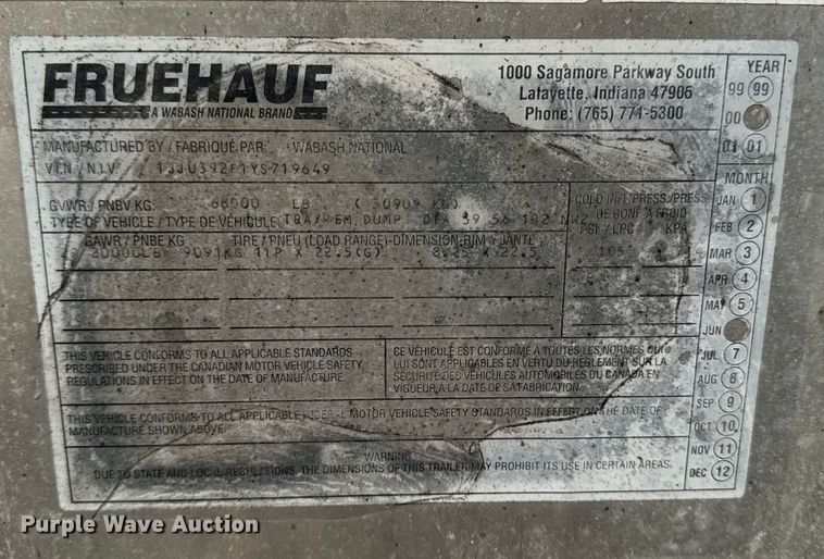 image for item EA2302 2001 Fruehuaf end dump trailer