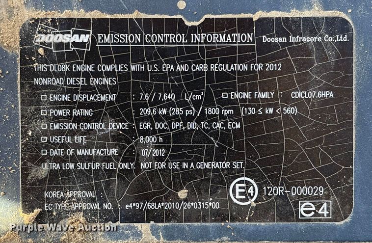 image for item EA7194 2012 Doosan DX350LC-3 excavator