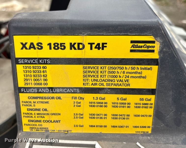 image for item EA7919 2018 Atlas XAS185KD7t4UR-7CW air compressor
