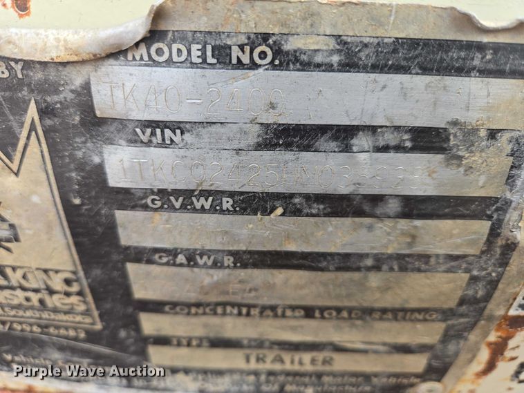 image for item EB1261 1987 Trail King TK40-2400 equipment trailer