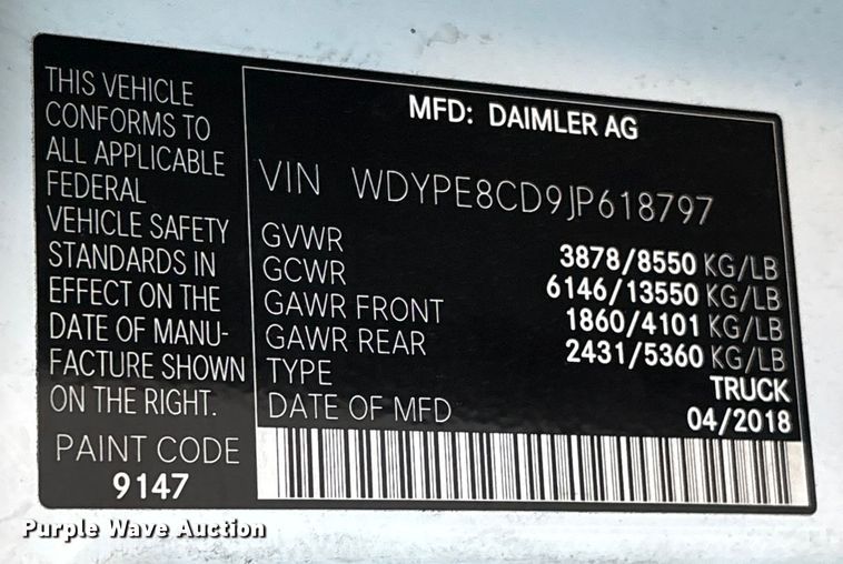 image for item EC8182 2018 Freightliner 2500 van