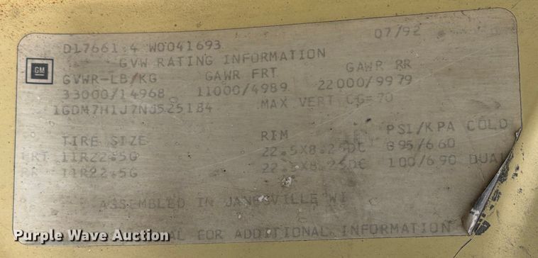 image for item ED5101 1992 GMC TopKick dump truck