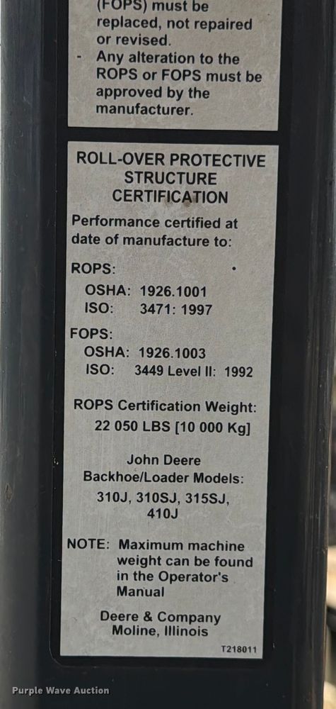 image for item ED5122 2011 John Deere 310J backhoe