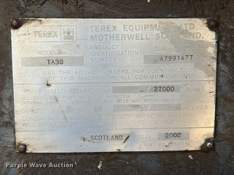 image for item ED5125 2002 Terex TA30 articulated haul truck