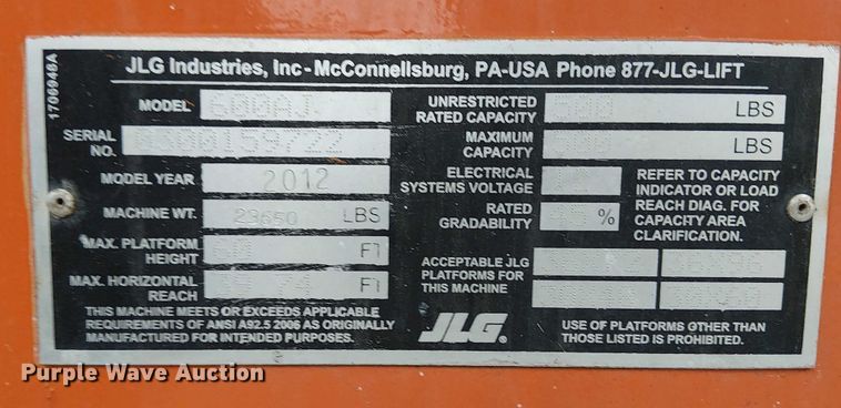 image for item EE5136 2012 JLG 600AJ boom lift
