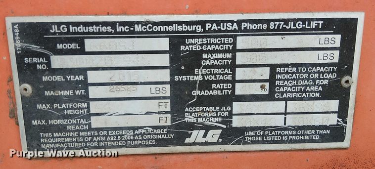 image for item EE5138 2015 JLG 660SJ boom lift