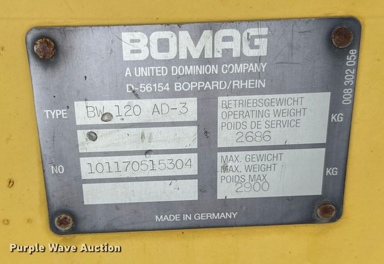 image for item EF2372 2000 Bomag BW120 AD3 double drum vibratory roller