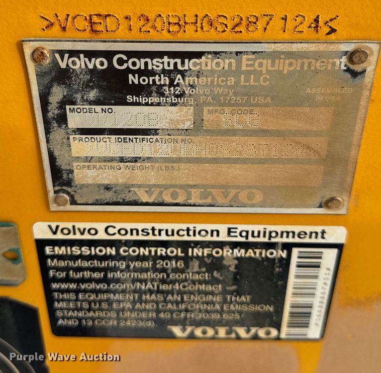 image for item EF2373 2016 Volvo DD120B double drum vibratory roller