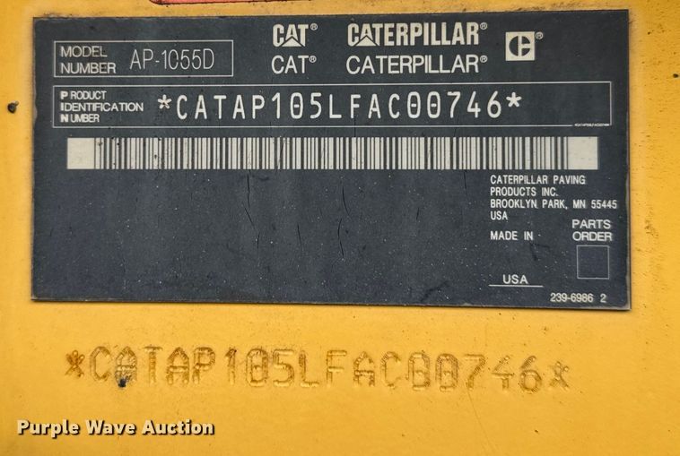 image for item EF2374 2010 Caterpillar AP1055D paver
