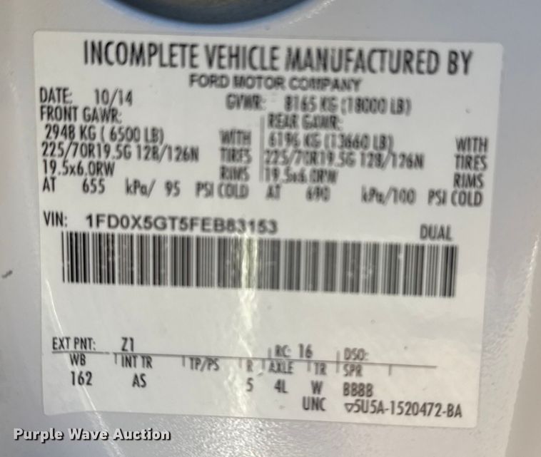 image for item EG1926 2015 Ford F550 Super Duty XL utility / service truck