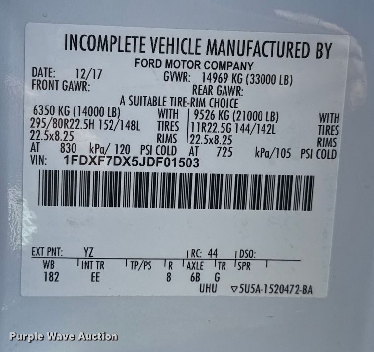 image for item EG1937 2018 Ford F750 Super Duty bucket truck