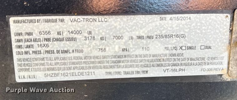 image for item EG1938 2014 Vac-Tron LP533DT-H vacuum excavator