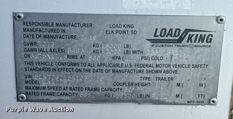 image for item EG1947 2019 Load King LK122PT utility trailer