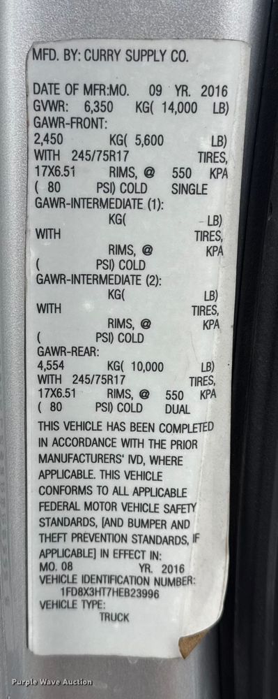 image for item EG1957 2017 Ford F350 XL Ext. Cab utility bed pickup truck