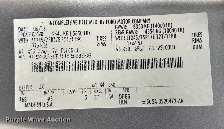 image for item EG1957 2017 Ford F350 XL Ext. Cab utility bed pickup truck