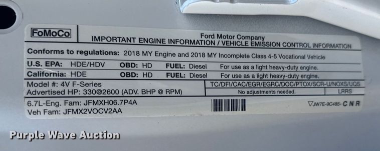 image for item EG1970 2018 Ford F450 Super Duty XL utility / service truck